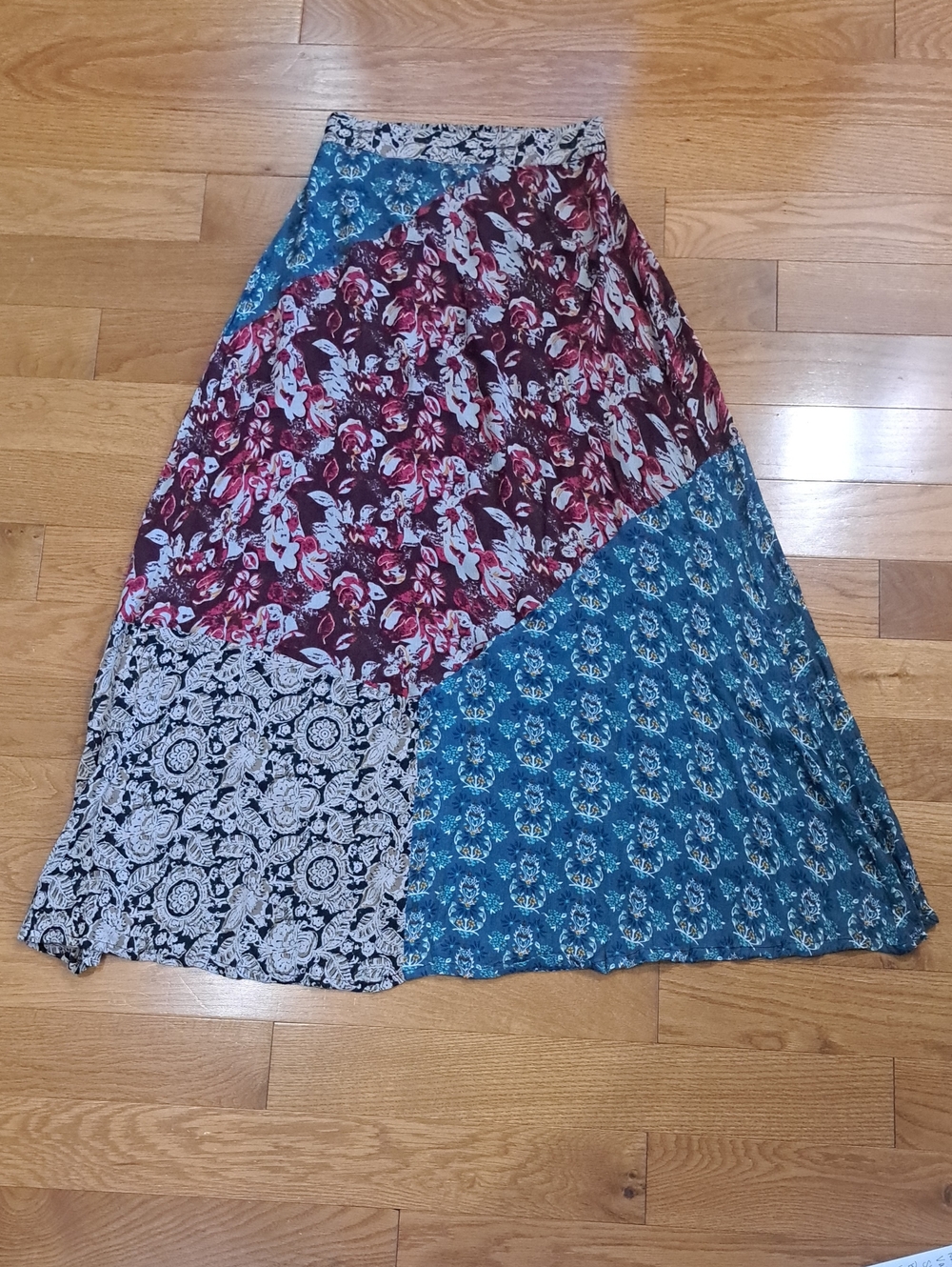 NATURAL LIFE Patchwork Maxi Skirt In Multi Florals And Elastic Wasteband